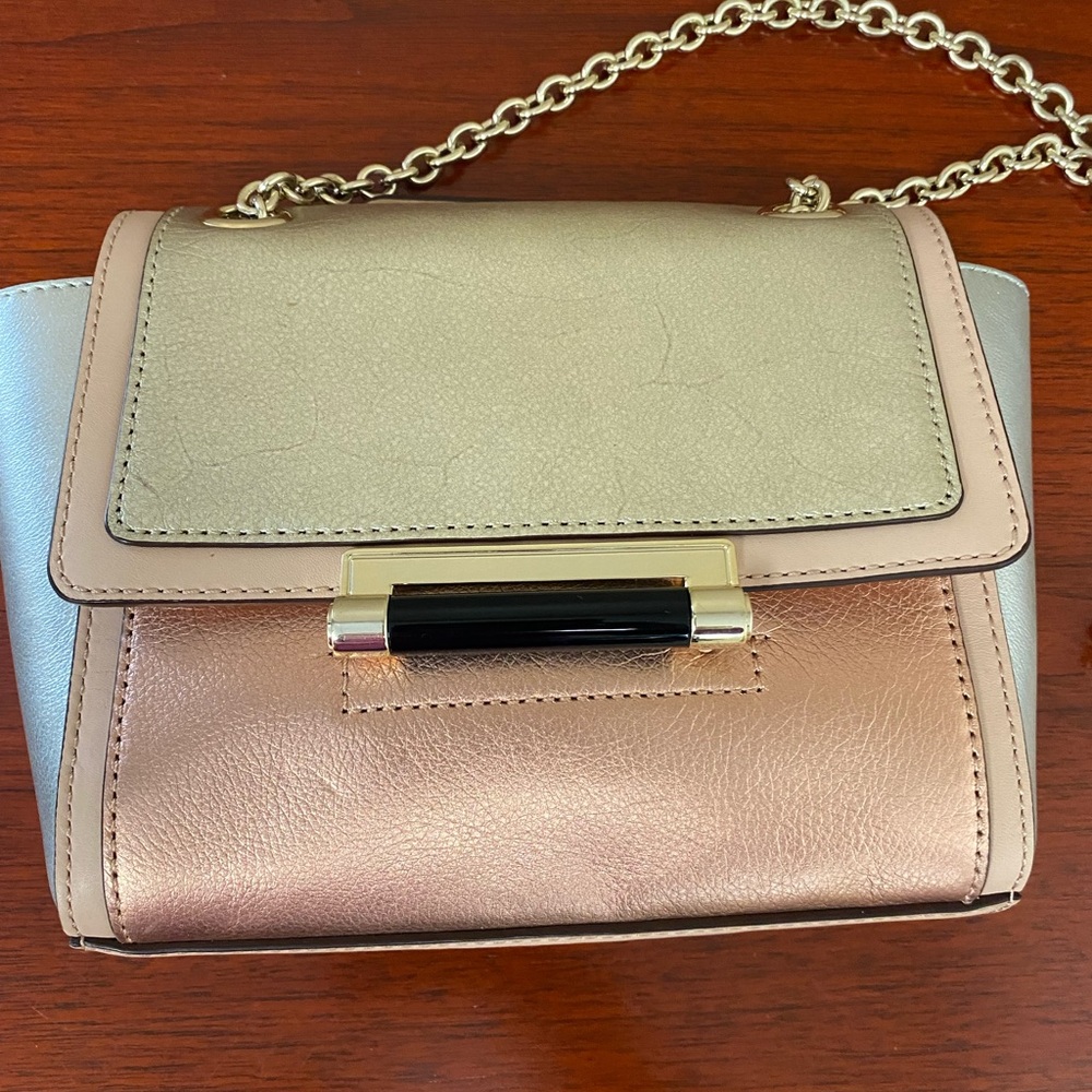 Diane Von Furstenberg metallic leather cross body or shoulder bag gold silver